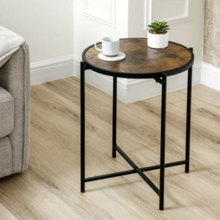Round metal wood top side table