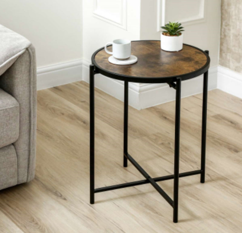 Round metal wood top side table