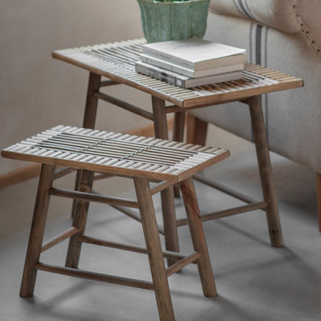 Wooden woven stool scandi bench 2 sizes