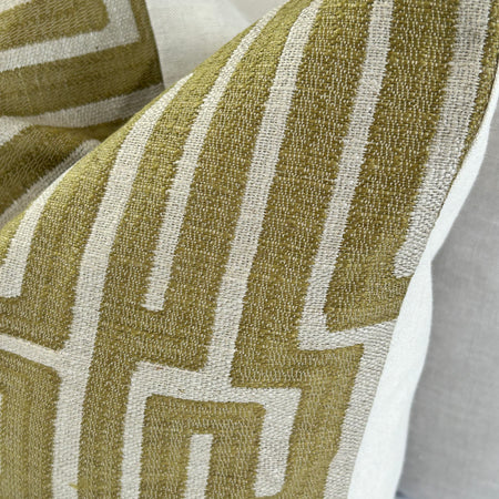 Green geo linen modern cushion 45cm