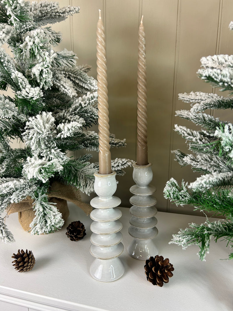 Glazed Ceramic Candle Holder with Textured Detail, 2 Styles