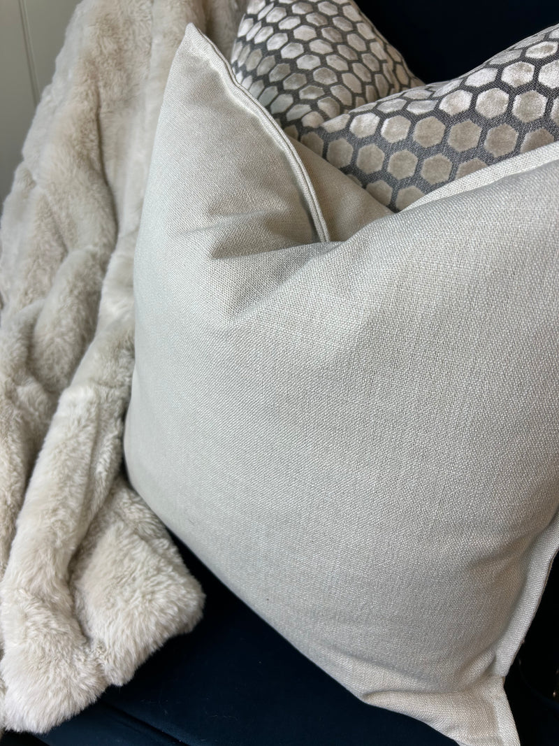 Heavy Linen Natural Mix Feather Filled luxe luxury cushion 45cm