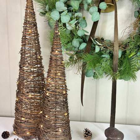 LED cone tree brown twig woven 2 sizes