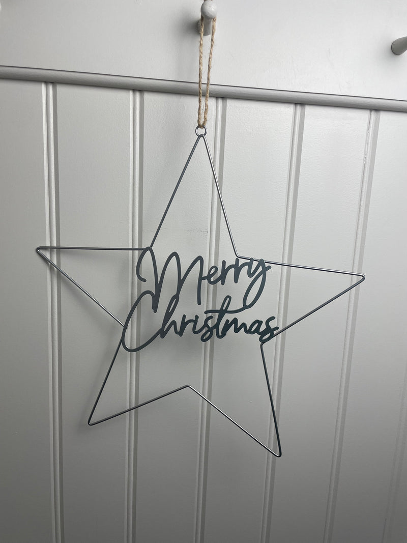 Merry Christmas Silver Metal Star 40cm
