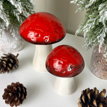 Rustic red white mushrooms toadstools 2 sizes