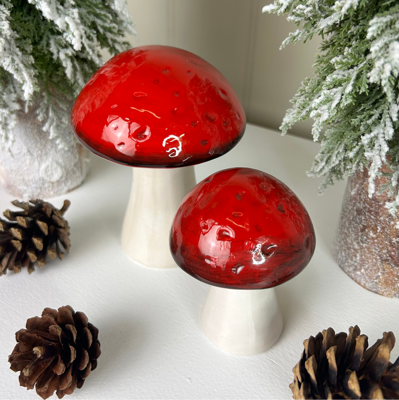 Rustic red white mushrooms toadstools 2 sizes