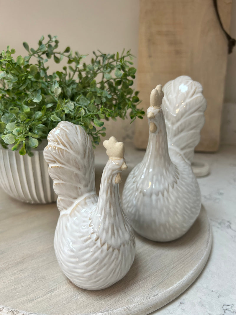 Neutral Two Tone Ceramic chicken Hen Ornaments