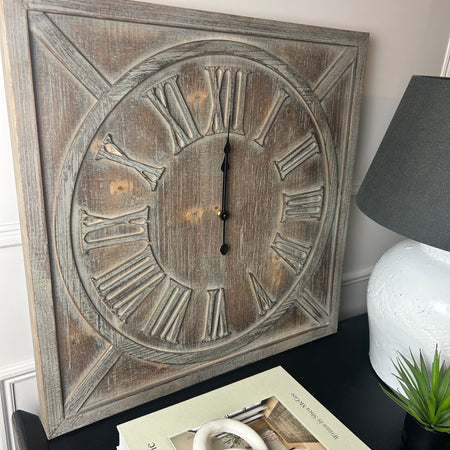 Square wood clock dark 60cm