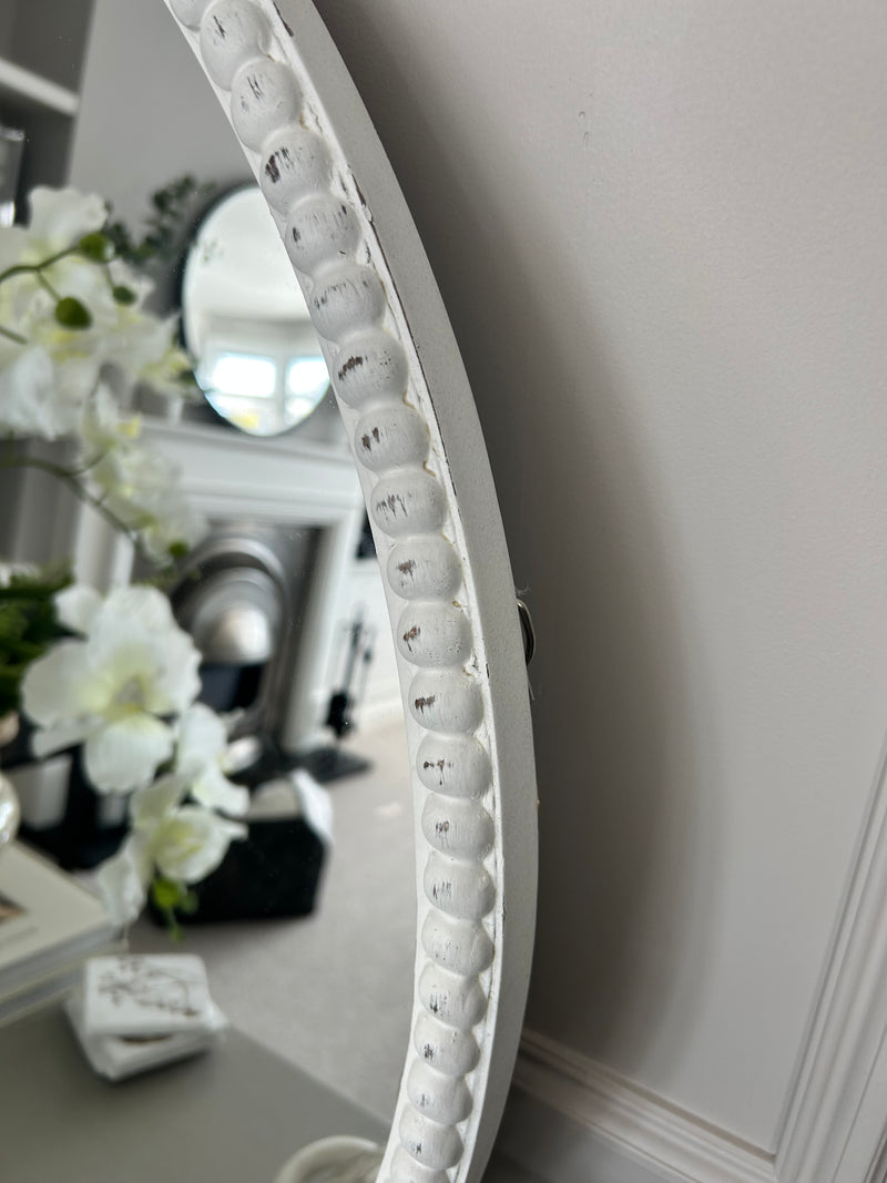 Washed wood round beaded frame mirror 76cm