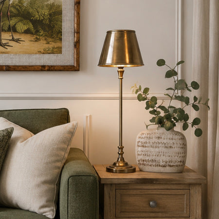 Antique brass gold slim lamp with metal shade