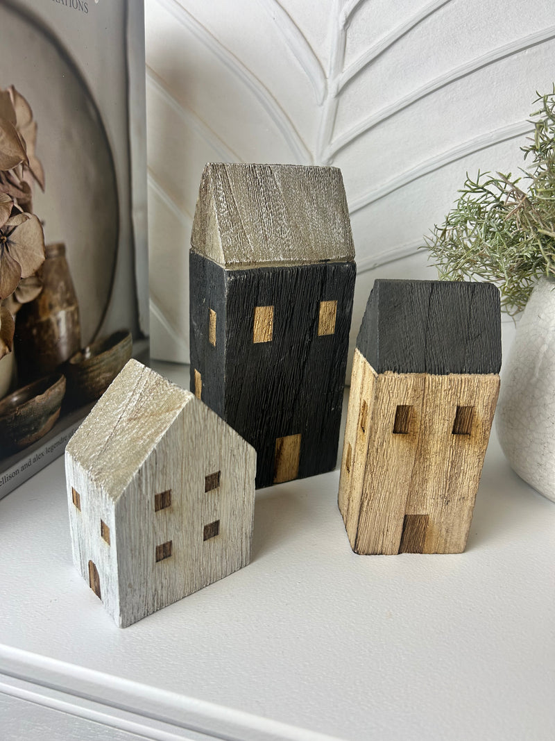 Set of 3 Wooden houses mixed
