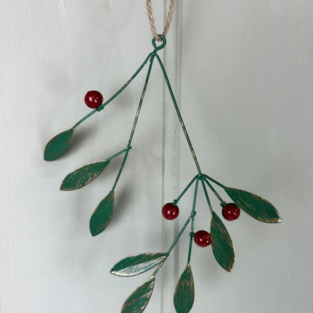 Metal Red berry mistletoe hanging sprig 15cm