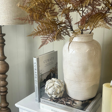 Off White beige ribbed detail textured vase rustic 37cm