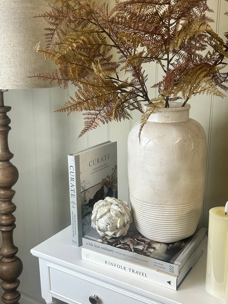 Off White beige ribbed detail textured vase rustic 37cm