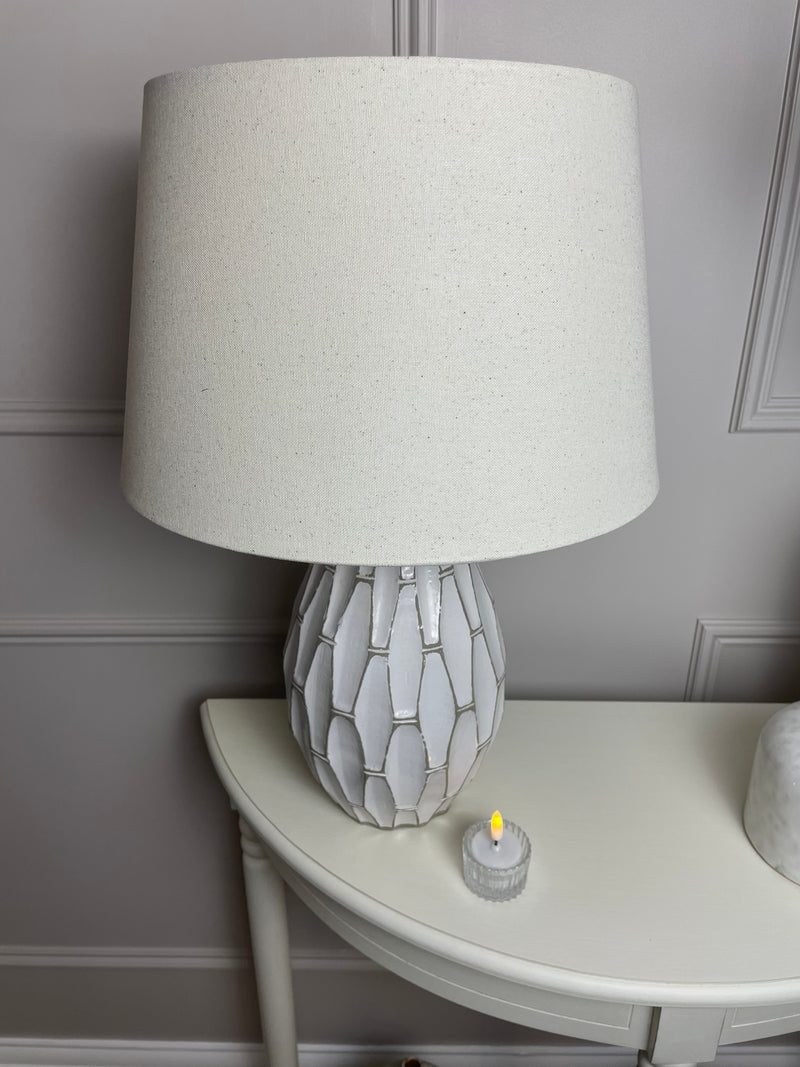 Gaudi White Stoneware textured Table Lamp with linen shade