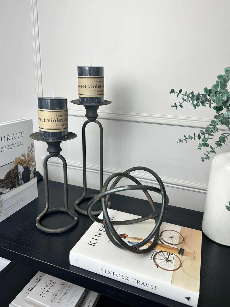 Set of Two Metal Black rustic Candlesticks