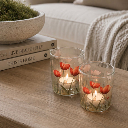 Glass Tulip Print Tea light Holder, 2 Sizes
