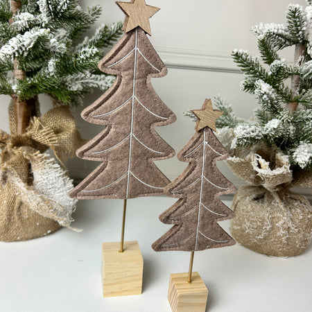 Natural Felt Christmas Tree With Star on Wood Base 2 Sizes