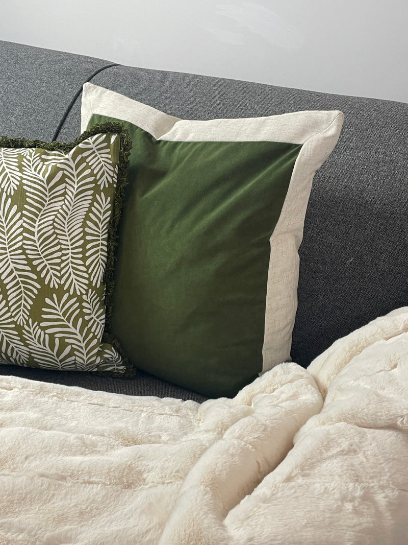 Auden green linen velvet cushion 50cm