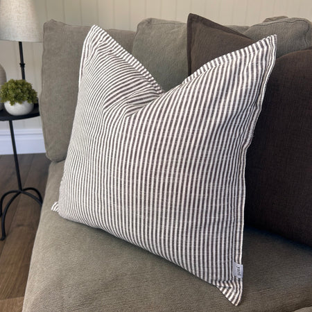 Truro cotton brown stripe classic cushion 45cm