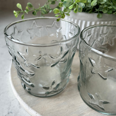Set of 4 star embossed chunky glass tumblers