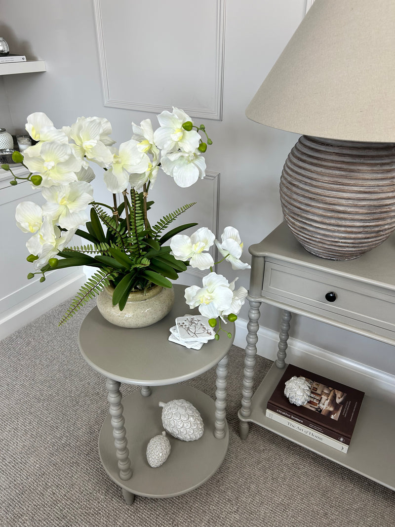 White vanda orchid in ceramic planter pot