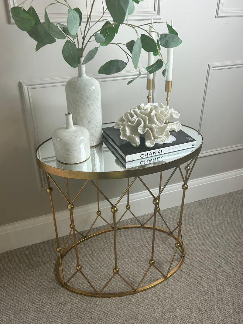 Antique Gold Mirrored Top oval Side Table console two sizes