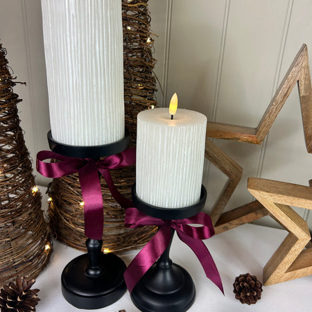 Set of Two Tall staggered height Black Metal Candlesticks 23cm