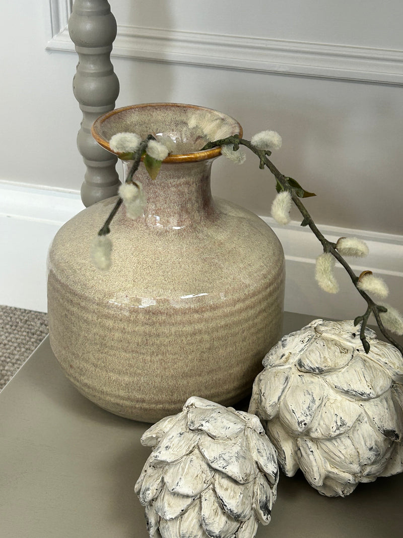 Ceramic textured neutral bottle squat vase
