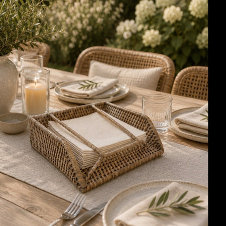 Woven washed rattan napkin holder
