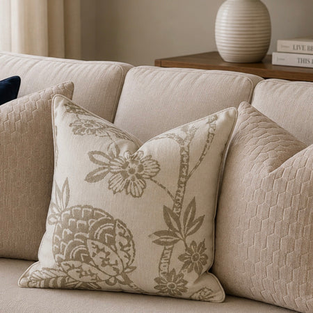 Natural floral and stripe cushion
