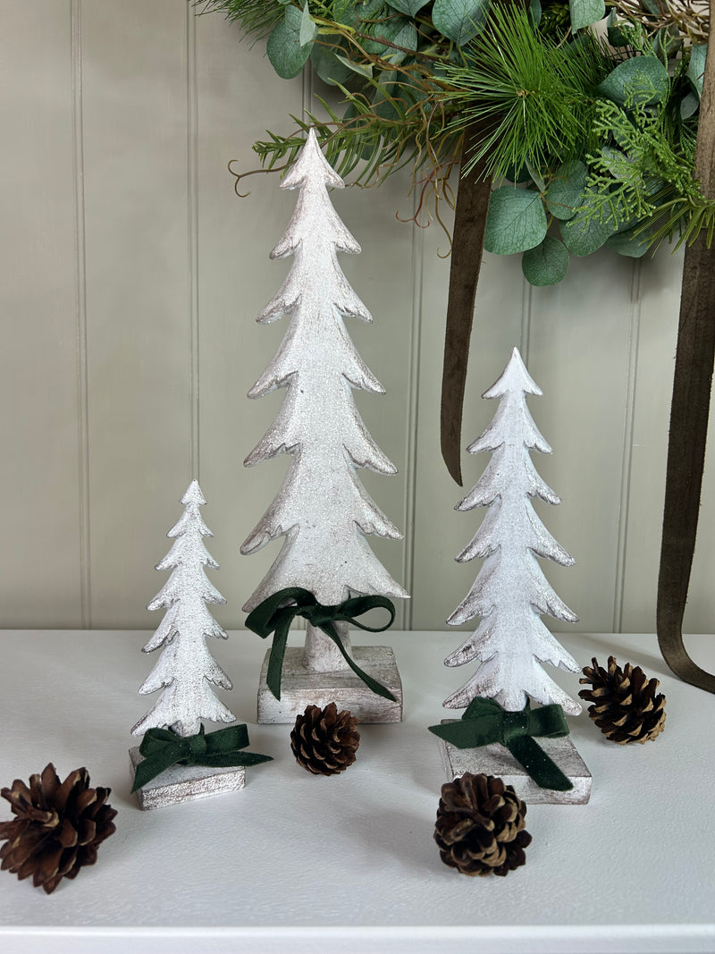 Snowy White Wash Standing Christmas trees, 3 Sizes