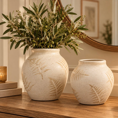 Rustic cream brown fern leaf vase 2 sizes