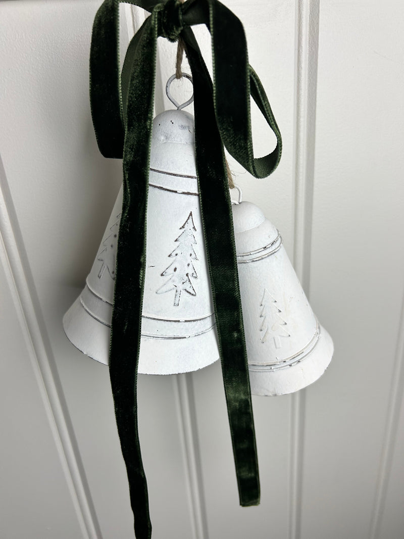 White metal hanging bell tree embossed 2 sizes