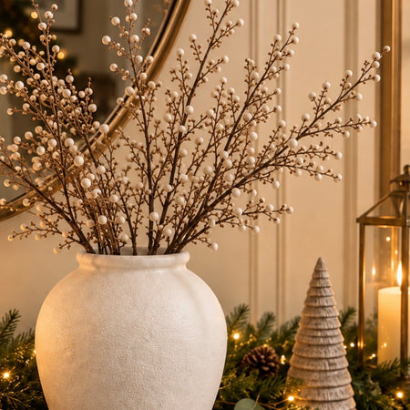 Winter brown cream berry stem 67cm