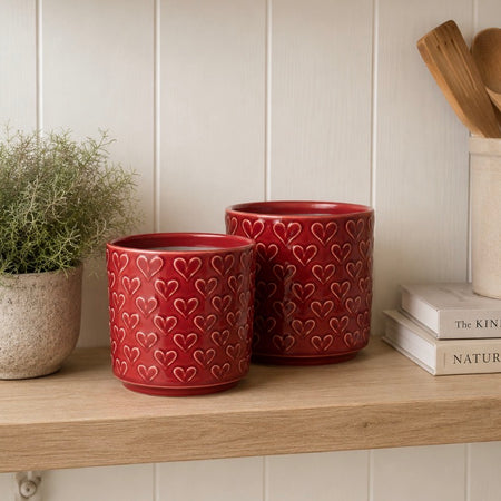 Red Heart Embossed Plant Pots, 2 Sizes