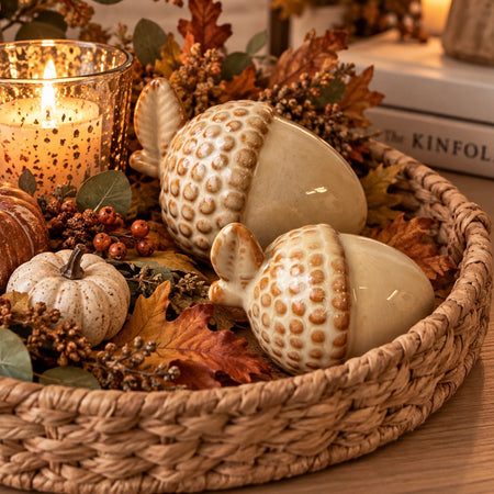 Beige Two Tone Ceramic autumn Acorns, 2 Sizes