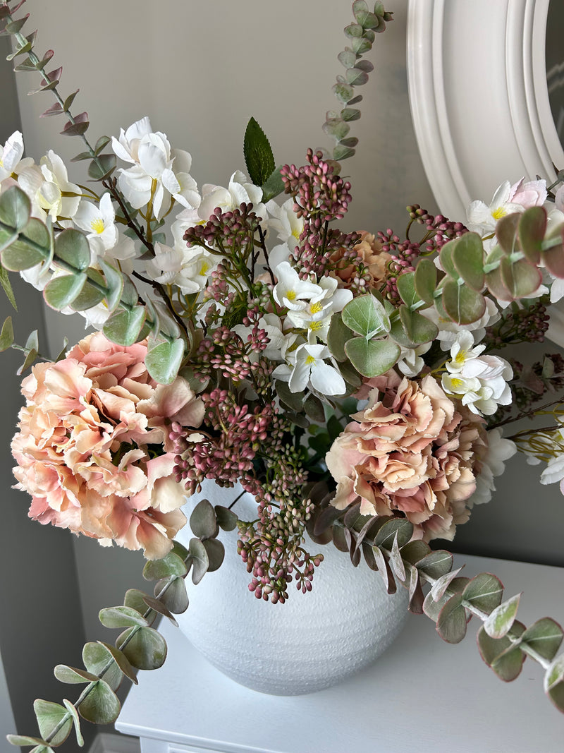 Arrangement 10 blush eucalyptus hydrangeas blossom and berry stems