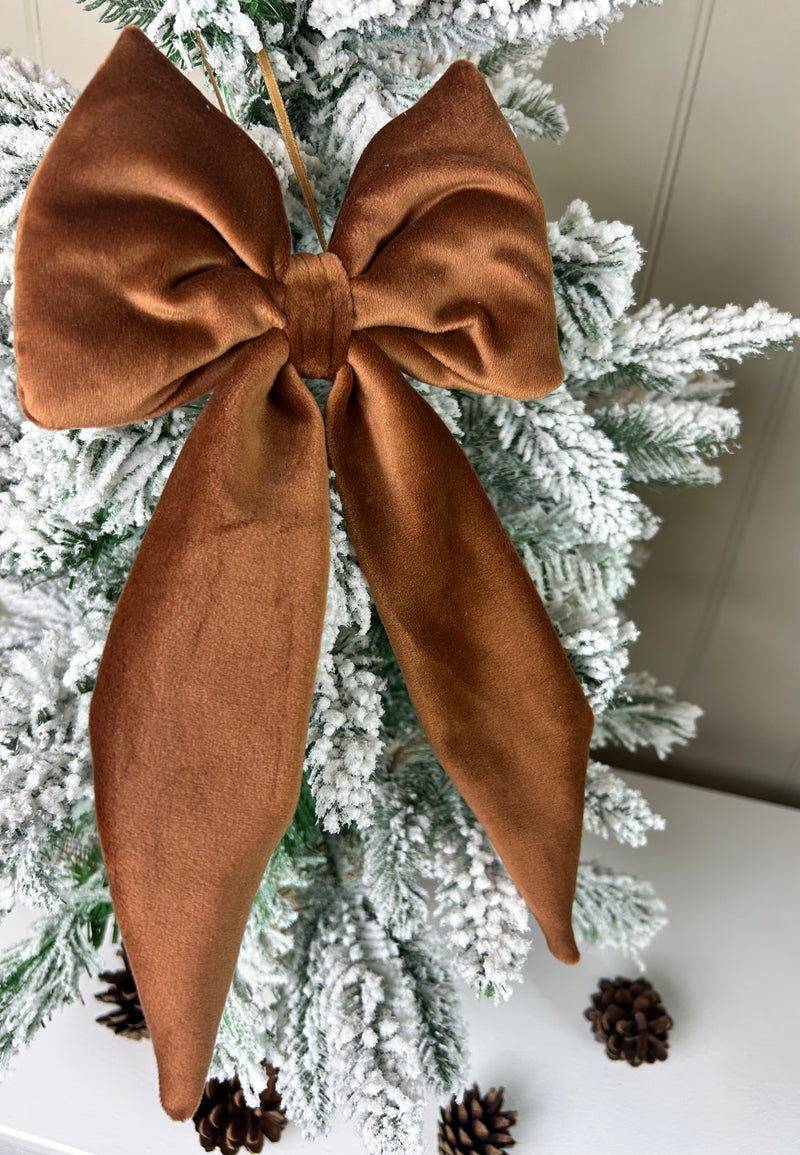 Caramel brown velvet soft hanging Bow