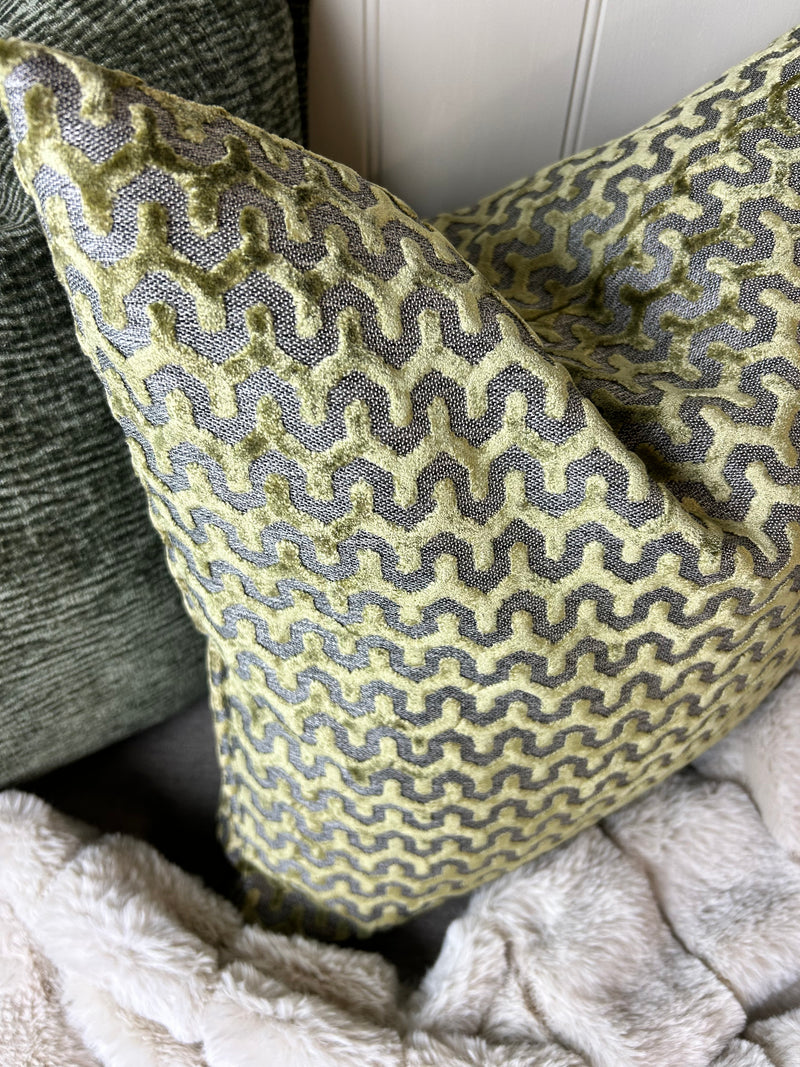 Oslo luxury Olive Green textured print luxury cushion 43cm