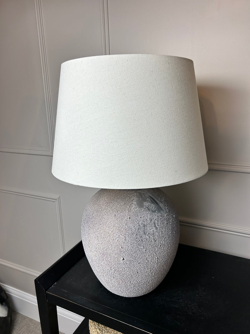 Light Brown Stone Finish Lamp With Linen Shade