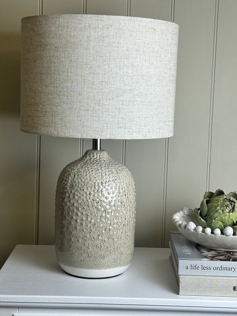 Stoneware ceramic Two Tone Taupe natural Textured Lamp Linen Shade