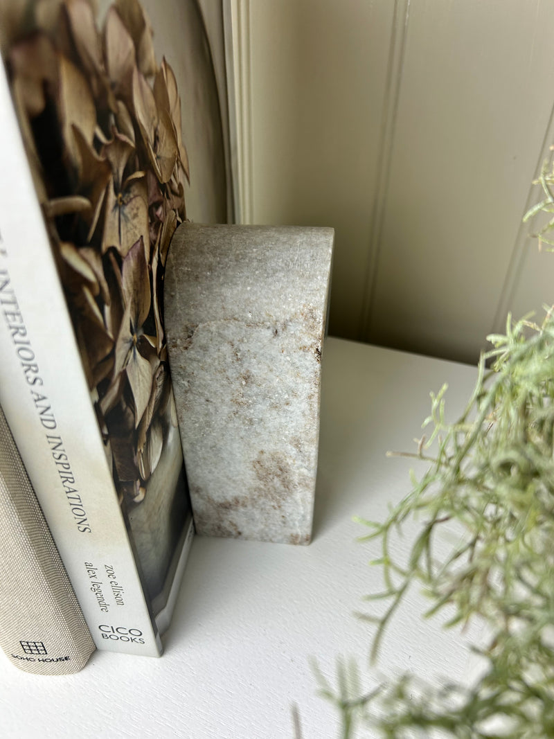 Solid marble brown beige taupe pair of bookends