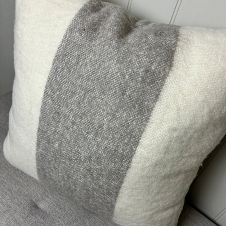 Leigh wide stripe wool cream and brown cushion 50cm