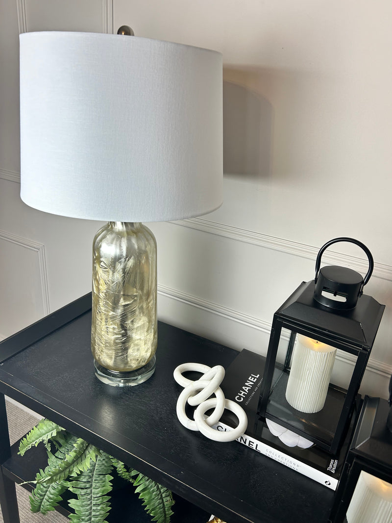 Silver champagne textured lamp with shade