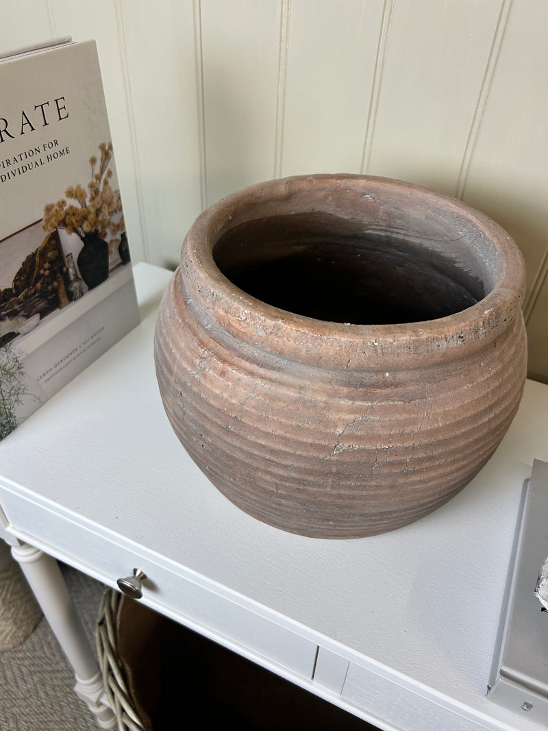 Brown rustic ribbed planter vase