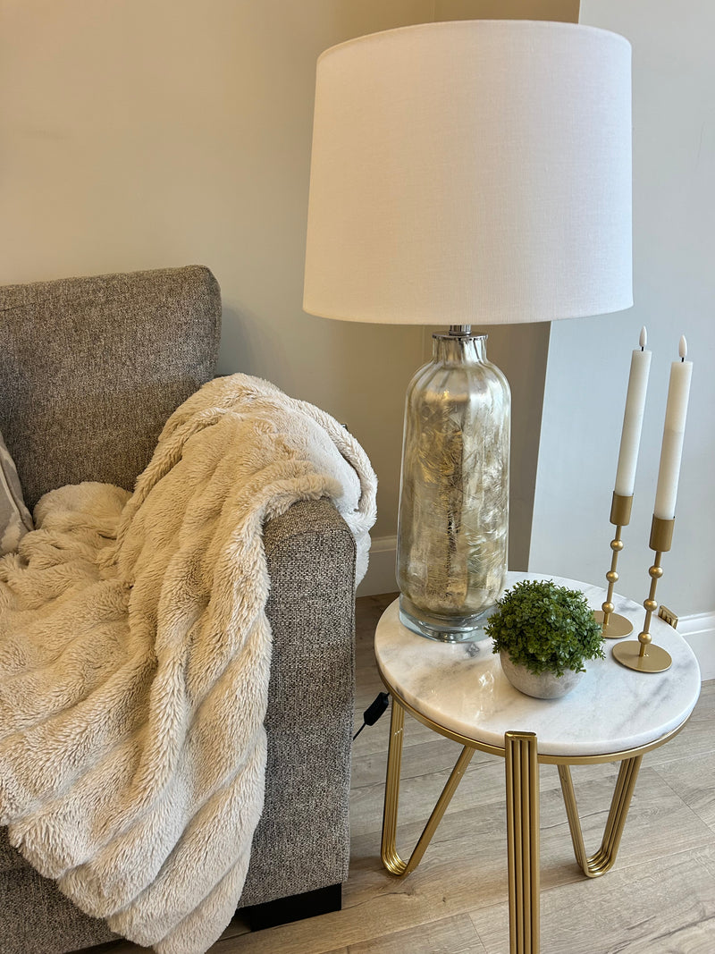 Silver champagne textured lamp with shade