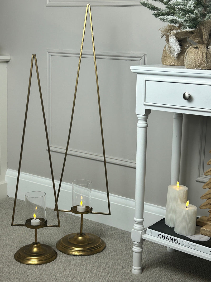Tall simple gold metal tree candle holder 2 sizes