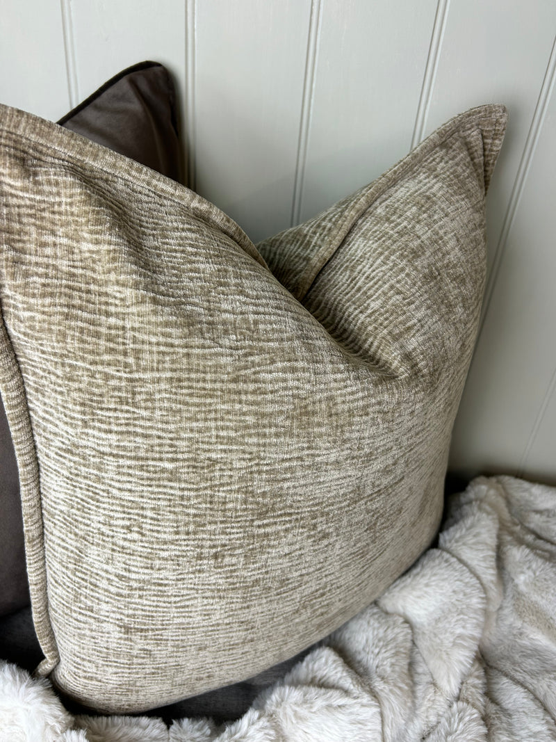 Natural taupe Moddi ripple Textured Velvet Piped Edge Trim premium Cushion 45m