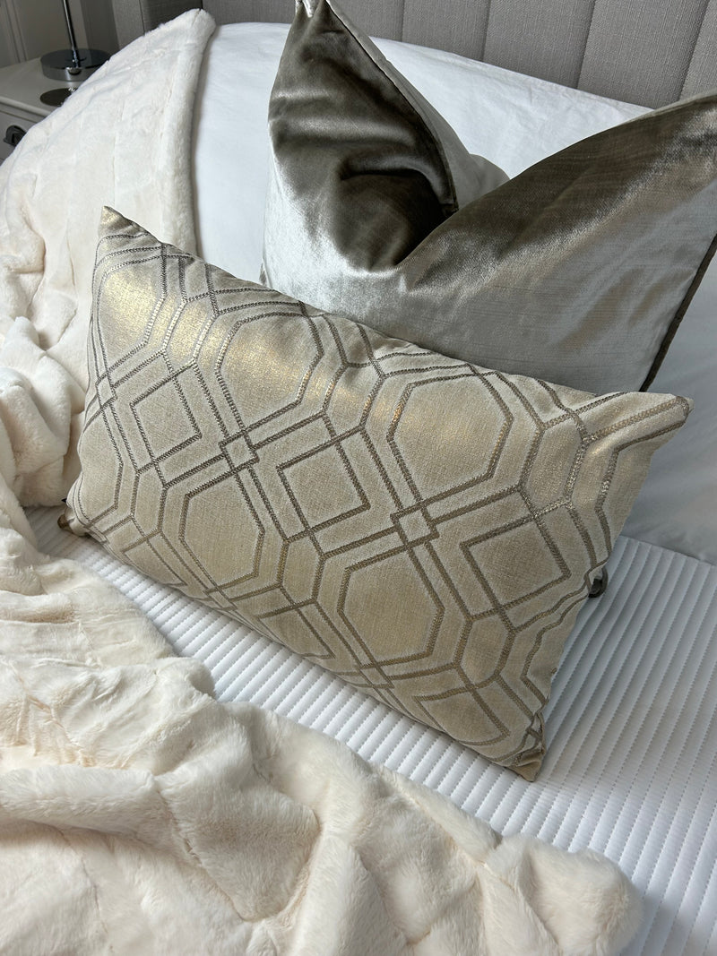 Pale Gold Geometric Rectangular Cushion 40cm x 60cm